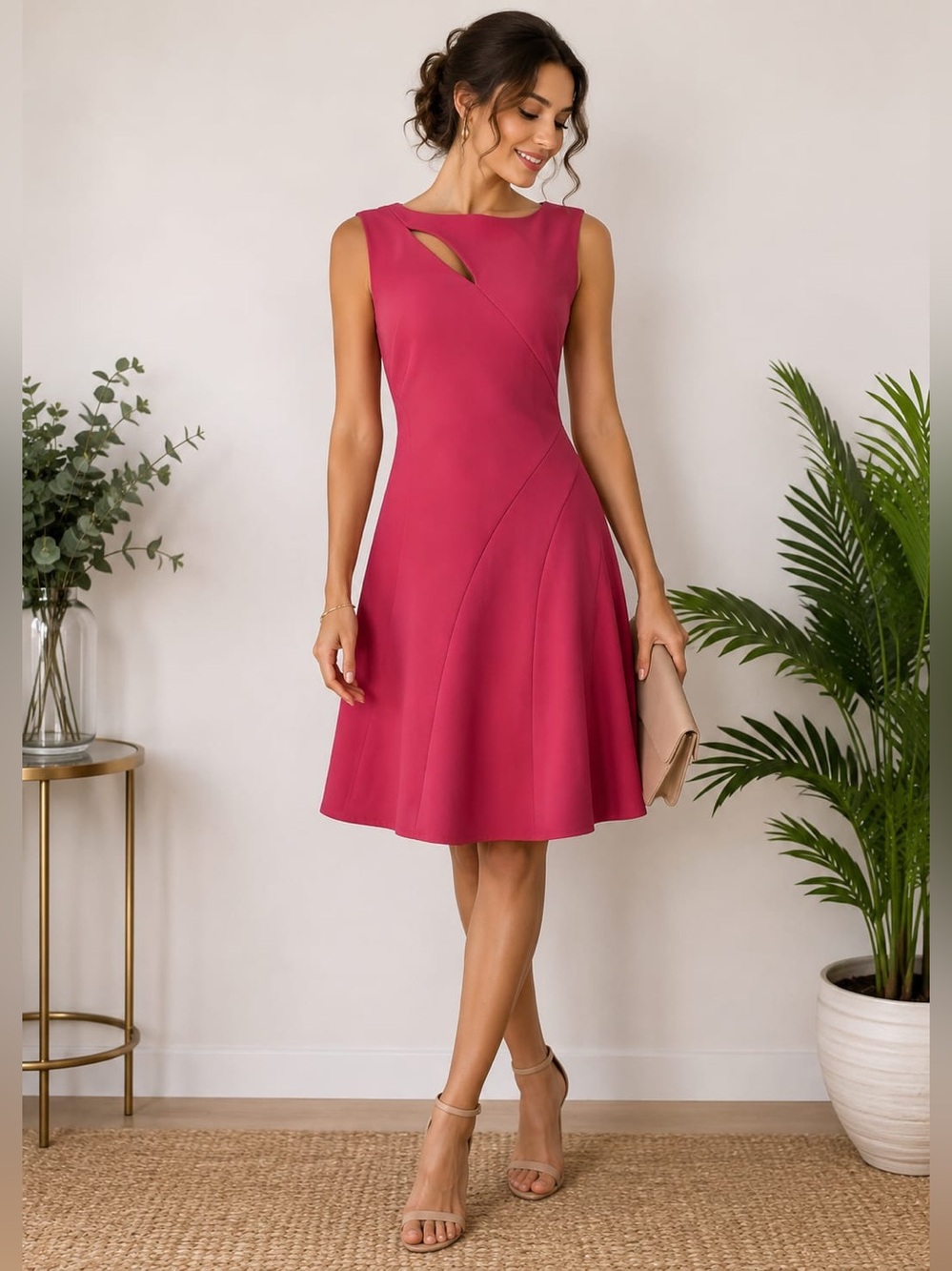 le chateau Sleeveless Magenta Fit-and-Flare Dress